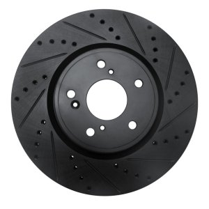 Acura ILX Brake Rotor (1) - Front Right - R1 Concepts - Drilled & Slotted - Black - `13-`25